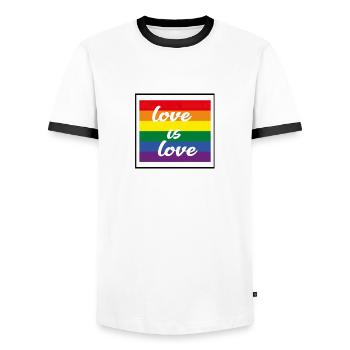l’amour est amour - T-shirt contrasté Homme - blanc/noir - Devant - AI Model Female 172 light (172cm) & AI Model Male 178 dark (178cm)