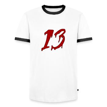 13 - Men's Ringer Shirt - white/black - Front - AI Model Female 172 light (172cm) & AI Model Male 178 dark (178cm)