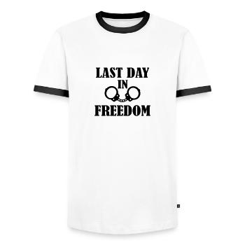 Last day in freedom - Männer Kontrast-T-Shirt - Weiß/Schwarz - Vorne - AI Model Female 172 light (172cm) & AI Model Male 178 dark (178cm)