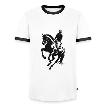 Horse Riding - Equine Design - Men's Ringer Shirt - white/black - Front - AI Model Female 172 light (172cm) & AI Model Male 178 dark (178cm)
