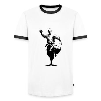 Shaolin Mönch - Kampfsport Sticker - Männer Kontrast-T-Shirt - Weiß/Schwarz - Vorne - AI Model Female 172 light (172cm) & AI Model Male 178 dark (178cm)