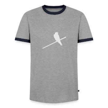Schwalbe auf Drahtseil weiß - Männer Kontrast-T-Shirt - Grau/Navy  - Vorne - AI Model Female 172 light (172cm) & AI Model Male 178 light (178cm)
