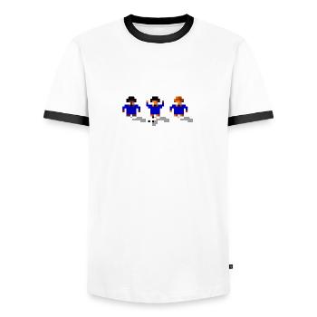 Soccer Blue - Men's Ringer Shirt - white/black - Front - AI Model Female 172 light (172cm) & AI Model Male 178 dark (178cm)