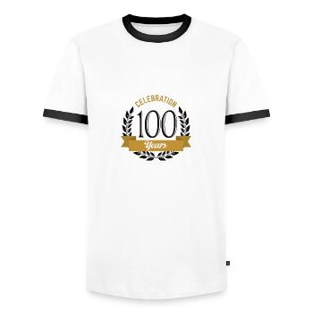 100 ans de conception de célébration - T-shirt contrasté Homme - blanc/noir - Devant - AI Model Female 172 light (172cm) & AI Model Male 178 dark (178cm)