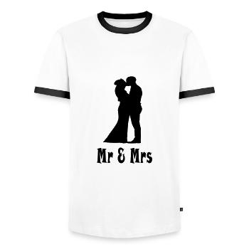 Monsieur Madame - T-shirt contrasté Homme - blanc/noir - Devant - AI Model Female 172 light (172cm) & AI Model Male 178 dark (178cm)