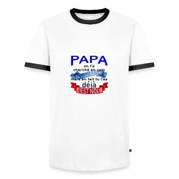 Papa le cadeau idéal c'est nous - T-shirt contrasté Homme - blanc/noir - Devant - AI Model Female 172 light (172cm) & AI Model Male 178 dark (178cm)