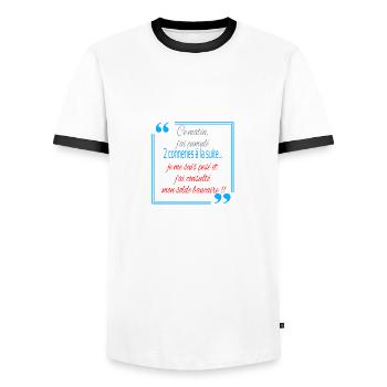 2 conneries à la suite - T-shirt contrasté Homme - blanc/noir - Devant - AI Model Female 172 light (172cm) & AI Model Male 178 dark (178cm)