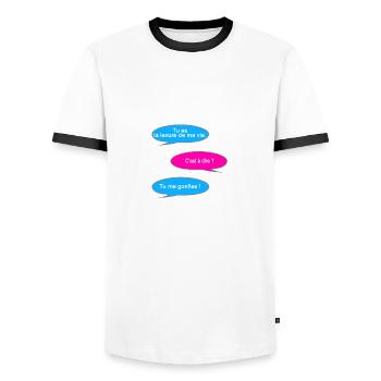 tu es ma levure - T-shirt contrasté Homme - blanc/noir - Devant - AI Model Female 172 light (172cm) & AI Model Male 178 dark (178cm)
