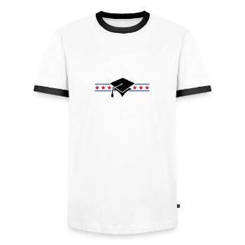 scholar hat / Gelehrtenhut (3c) - Männer Kontrast-T-Shirt - Weiß/Schwarz - Vorne - AI Model Female 172 light (172cm) & AI Model Male 178 dark (178cm)