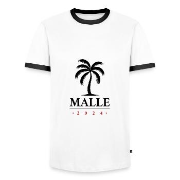 Malle 2024 Mallorca Tour - Men's Ringer Shirt - white/black - Front - AI Model Female 172 light (172cm) & AI Model Male 178 dark (178cm)