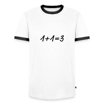 1+1=3 Rechnen - Männer Kontrast-T-Shirt - Weiß/Schwarz - Vorne - AI Model Female 172 light (172cm) & AI Model Male 178 dark (178cm)