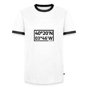 Leganés coordinates - Men's Ringer Shirt - white/black - Front - AI Model Female 172 light (172cm) & AI Model Male 178 dark (178cm)