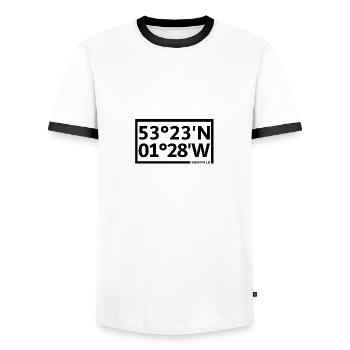 Sheffield Koordinaten - Männer Kontrast-T-Shirt - Weiß/Schwarz - Vorne - AI Model Female 172 light (172cm) & AI Model Male 178 dark (178cm)