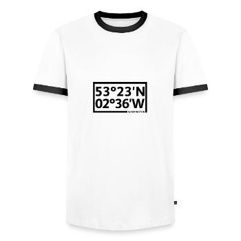 Warrington Koordinaten - Männer Kontrast-T-Shirt - Weiß/Schwarz - Vorne - AI Model Female 172 light (172cm) & AI Model Male 178 dark (178cm)
