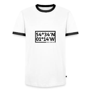 Middlesbrough Koordinaten - Männer Kontrast-T-Shirt - Weiß/Schwarz - Vorne - AI Model Female 172 light (172cm) & AI Model Male 178 dark (178cm)