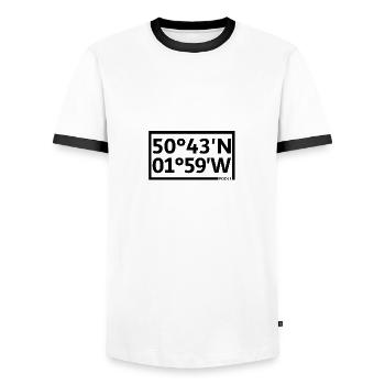 Coordonnées de la piscine - T-shirt contrasté Homme - blanc/noir - Devant - AI Model Female 172 light (172cm) & AI Model Male 178 dark (178cm)