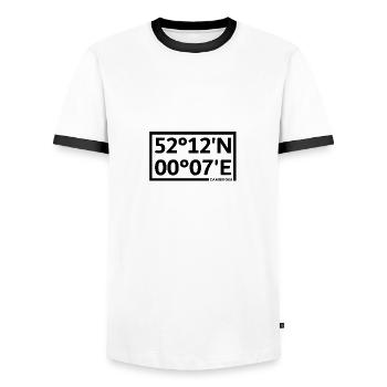 Cambridge Koordinaten - Männer Kontrast-T-Shirt - Weiß/Schwarz - Vorne - AI Model Female 172 light (172cm) & AI Model Male 178 dark (178cm)