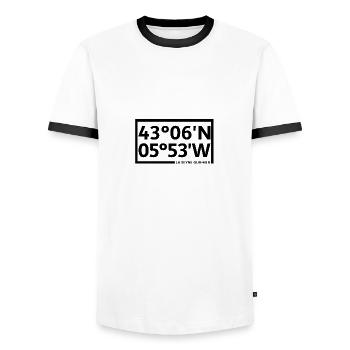 La Seyne-sur-Mer Koordinaten - Männer Kontrast-T-Shirt - Weiß/Schwarz - Vorne - AI Model Female 172 light (172cm) & AI Model Male 178 dark (178cm)