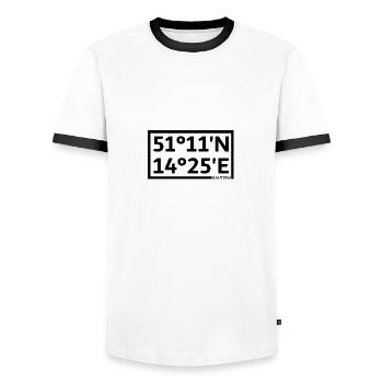 Bautzen Koordinaten - Männer Kontrast-T-Shirt - Weiß/Schwarz - Vorne - AI Model Female 172 light (172cm) & AI Model Male 178 dark (178cm)