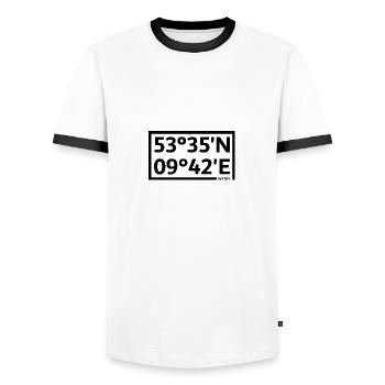 Wedel coordinates - Men's Ringer Shirt - white/black - Front - AI Model Female 172 light (172cm) & AI Model Male 178 dark (178cm)