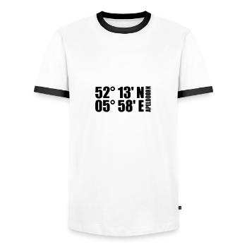 Apeldoorn Koordinaten - Männer Kontrast-T-Shirt - Weiß/Schwarz - Vorne - AI Model Female 172 light (172cm) & AI Model Male 178 dark (178cm)
