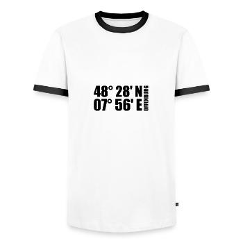 Offenburg coordinates - Men's Ringer Shirt - white/black - Front - AI Model Female 172 light (172cm) & AI Model Male 178 dark (178cm)