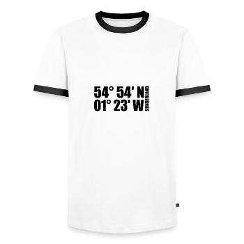 Sunderland Koordinaten - Männer Kontrast-T-Shirt - Weiß/Schwarz - Vorne - AI Model Female 172 light (172cm) & AI Model Male 178 dark (178cm)