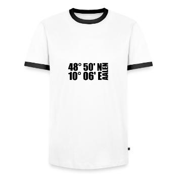 Aalen Koordinaten - Männer Kontrast-T-Shirt - Weiß/Schwarz - Vorne - AI Model Female 172 light (172cm) & AI Model Male 178 dark (178cm)