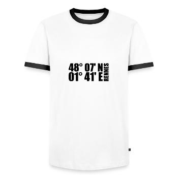 Rennes coordinates - Men's Ringer Shirt - white/black - Front - AI Model Female 172 light (172cm) & AI Model Male 178 dark (178cm)