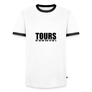 Tours Coordinates - Men's Ringer Shirt - white/black - Front - AI Model Female 172 light (172cm) & AI Model Male 178 dark (178cm)