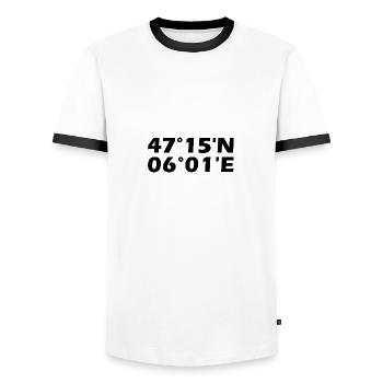 Besançon Koordinaten - Männer Kontrast-T-Shirt - Weiß/Schwarz - Vorne - AI Model Female 172 light (172cm) & AI Model Male 178 dark (178cm)
