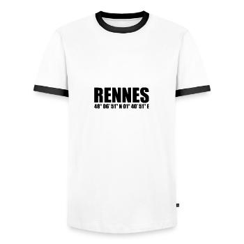 Rennes coordinates - Men's Ringer Shirt - white/black - Front - AI Model Female 172 light (172cm) & AI Model Male 178 dark (178cm)