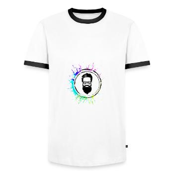 Face beard icon - Men's Ringer Shirt - white/black - Front - AI Model Female 172 light (172cm) & AI Model Male 178 dark (178cm)