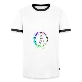 Fiddle icon icon - Men's Ringer Shirt - white/black - Front - AI Model Female 172 light (172cm) & AI Model Male 178 dark (178cm)