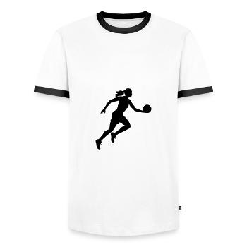 Basketball Player Silhouette Basketball Player Fra - Men's Ringer Shirt - white/black - Front - AI Model Female 172 light (172cm) & AI Model Male 178 dark (178cm)