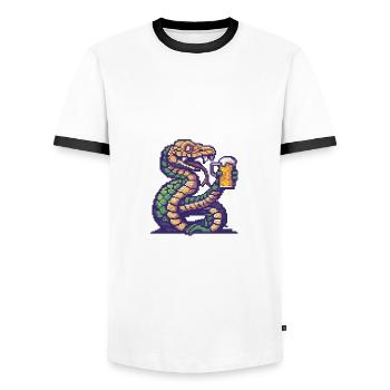 Schlange Kobra Bier Pixel - Männer Kontrast-T-Shirt - Weiß/Schwarz - Vorne - AI Model Female 172 light (172cm) & AI Model Male 178 dark (178cm)