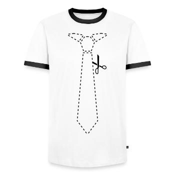 cut_out_tie - Men's Ringer Shirt - white/black - Front - AI Model Female 172 light (172cm) & AI Model Male 178 dark (178cm)