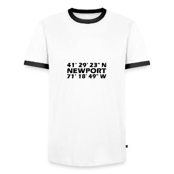 Newport Koordinaten - Männer Kontrast-T-Shirt - Weiß/Schwarz - Vorne - AI Model Female 172 light (172cm) & AI Model Male 178 dark (178cm)