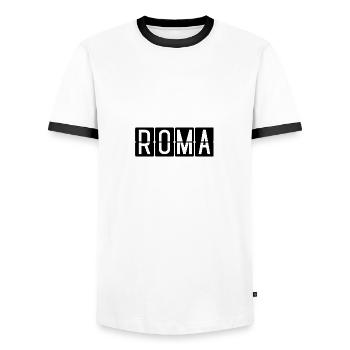 Roma Flughafentafel - Männer Kontrast-T-Shirt - Weiß/Schwarz - Vorne - AI Model Female 172 light (172cm) & AI Model Male 178 dark (178cm)
