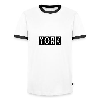 Panneau de l’aéroport de York - T-shirt contrasté Homme - blanc/noir - Devant - AI Model Female 172 light (172cm) & AI Model Male 178 dark (178cm)