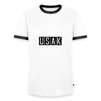 Panneau de l’aéroport d’Uşak - T-shirt contrasté Homme - blanc/noir - Devant - AI Model Female 172 light (172cm) & AI Model Male 178 dark (178cm)