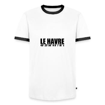 Le Havre Coordinates - Men's Ringer Shirt - white/black - Front - AI Model Female 172 light (172cm) & AI Model Male 178 dark (178cm)