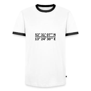 Berlin Koordinaten - Männer Kontrast-T-Shirt - Weiß/Schwarz - Vorne - AI Model Female 172 light (172cm) & AI Model Male 178 dark (178cm)