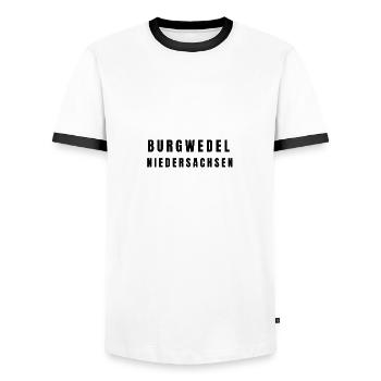 Burgwedel, Basse-Saxe - T-shirt contrasté Homme - blanc/noir - Devant - AI Model Female 172 light (172cm) & AI Model Male 178 dark (178cm)