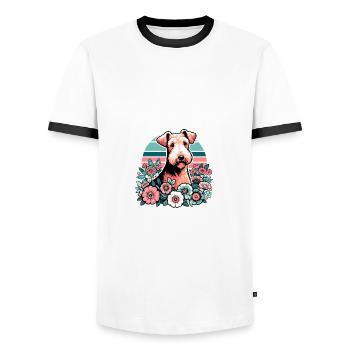 Airedale Terrier Retro Pastell Blumen - Männer Kontrast-T-Shirt - Weiß/Schwarz - Vorne - AI Model Female 172 light (172cm) & AI Model Male 178 dark (178cm)