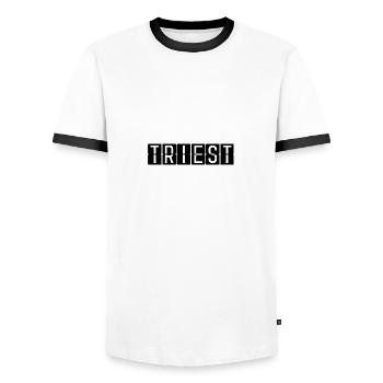 Panneau de l’aéroport de Trieste - T-shirt contrasté Homme - blanc/noir - Devant - AI Model Female 172 light (172cm) & AI Model Male 178 dark (178cm)