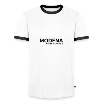 Modena Koordinaten - Männer Kontrast-T-Shirt - Weiß/Schwarz - Vorne - AI Model Female 172 light (172cm) & AI Model Male 178 dark (178cm)