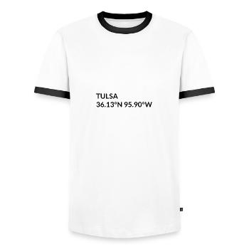 Tulsa Oklahoma USA Koordinaten - Männer Kontrast-T-Shirt - Weiß/Schwarz - Vorne - AI Model Female 172 light (172cm) & AI Model Male 178 dark (178cm)