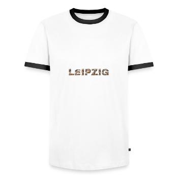 Leipzig Hund - Männer Kontrast-T-Shirt - Weiß/Schwarz - Vorne - AI Model Female 172 light (172cm) & AI Model Male 178 dark (178cm)