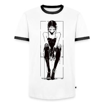 Juste une fille - T-shirt contrasté Homme - blanc/noir - Devant - AI Model Female 172 light (172cm) & AI Model Male 178 dark (178cm)